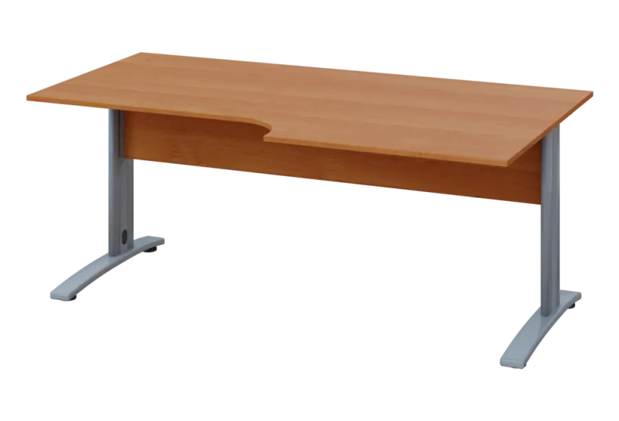 ERK 28 - 188 stůl kancelářský, rohový, pravý, kovová podnož stříbrná, deska 25 mm, široký 1800 mm, olše jantar